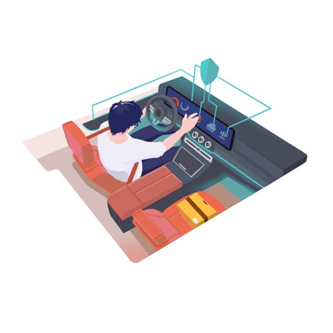 Databeskyttelse | Mercedes-Benz Grafisk illustration af mand, der bruger bilens display