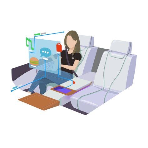 Databeskyttelsescenter | Mercedes-Benz Kvinde på bagsædet bruger bilens bagsæde-display i Mercedes-Benz